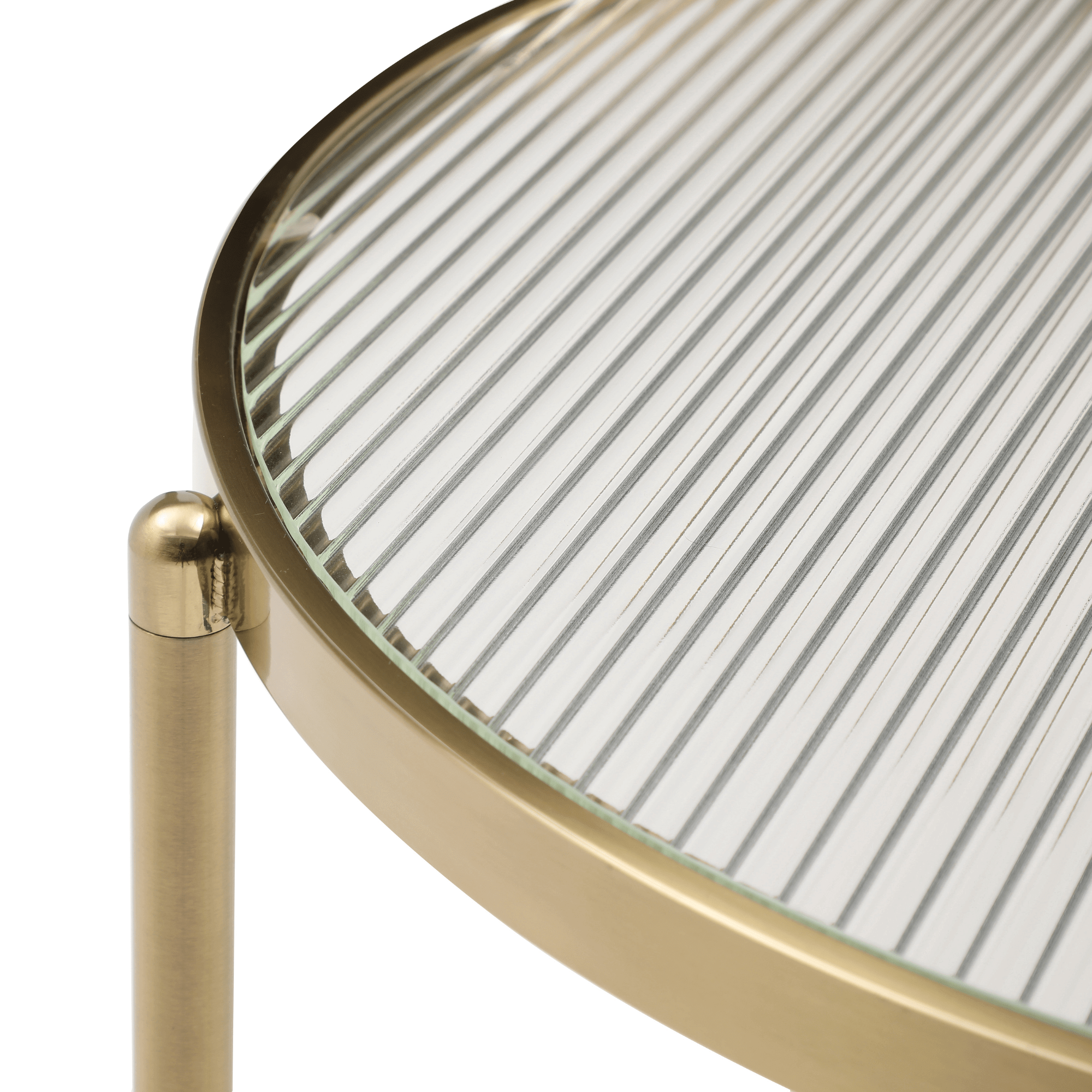 Seek & Ramble Bundles Gatsby Set of 2 48cm Round Side Tables Fluted Glass Gold Metal Bundle