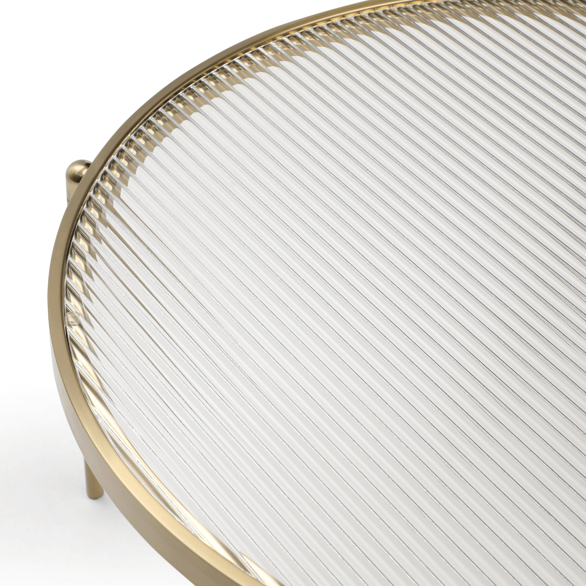 Seek & Ramble Bundles Gatsby Set of 2 48cm Round Side Tables Fluted Glass Gold Metal Bundle
