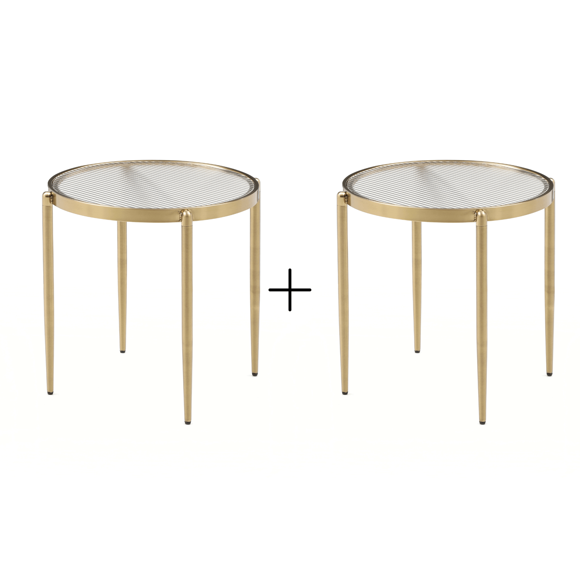 Seek & Ramble Bundles Gatsby Set of 2 48cm Round Side Tables Fluted Glass Gold Metal Bundle