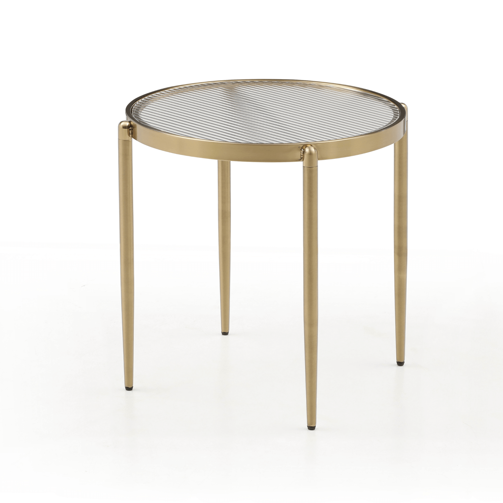Seek & Ramble Bundles Gatsby Set of 2 48cm Round Side Tables Fluted Glass Gold Metal Bundle