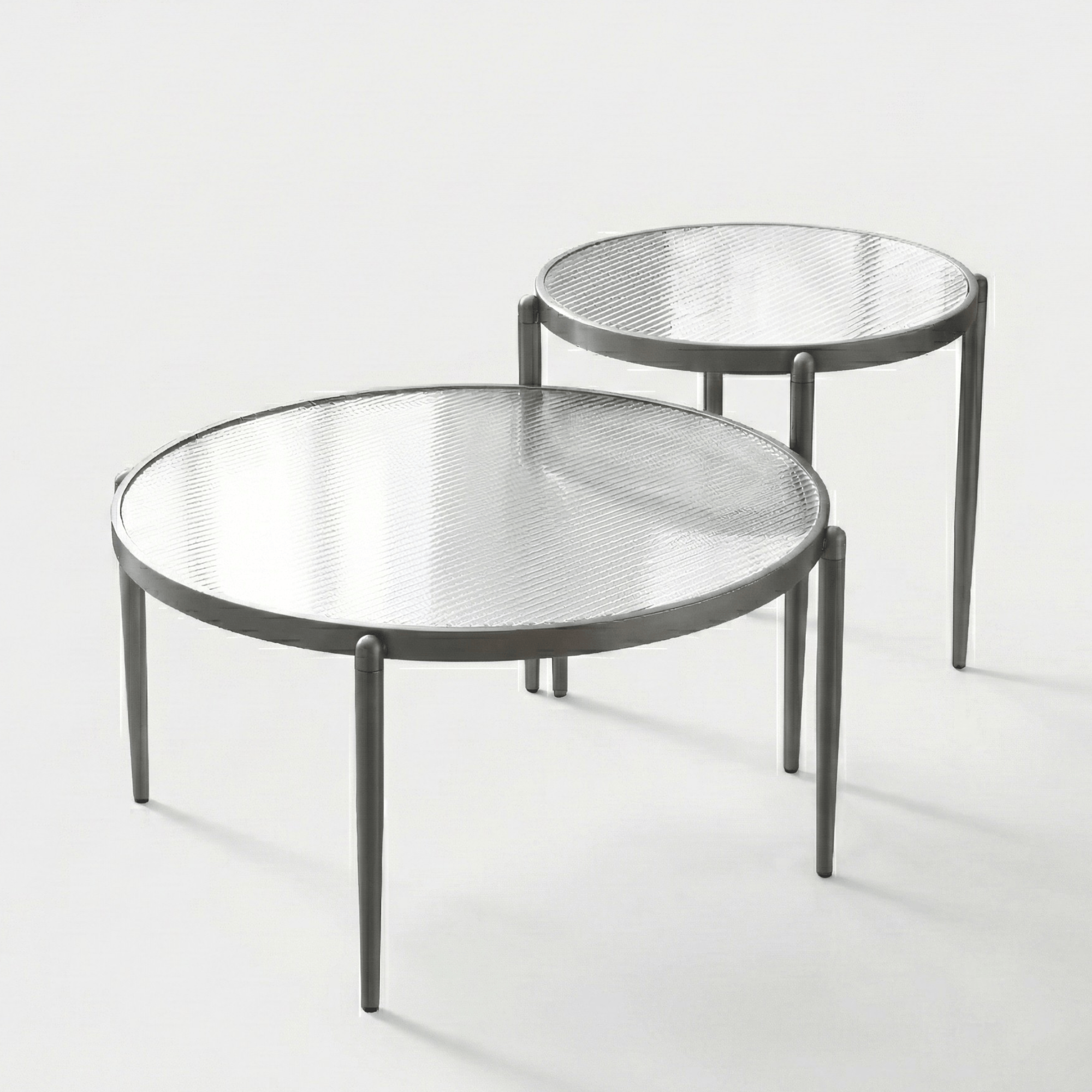Seek & Ramble Coffee Tables Gatsby Set of 2 Coffee & Side Tables Fluted Glass & Brushed Gunmetal Grey Bundle