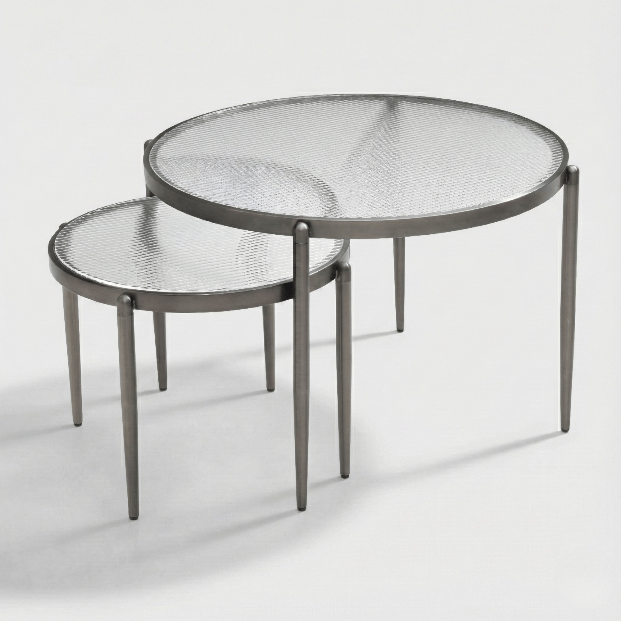 Seek & Ramble Coffee Tables Gatsby Set of 2 Coffee & Side Tables Fluted Glass & Brushed Gunmetal Grey Bundle
