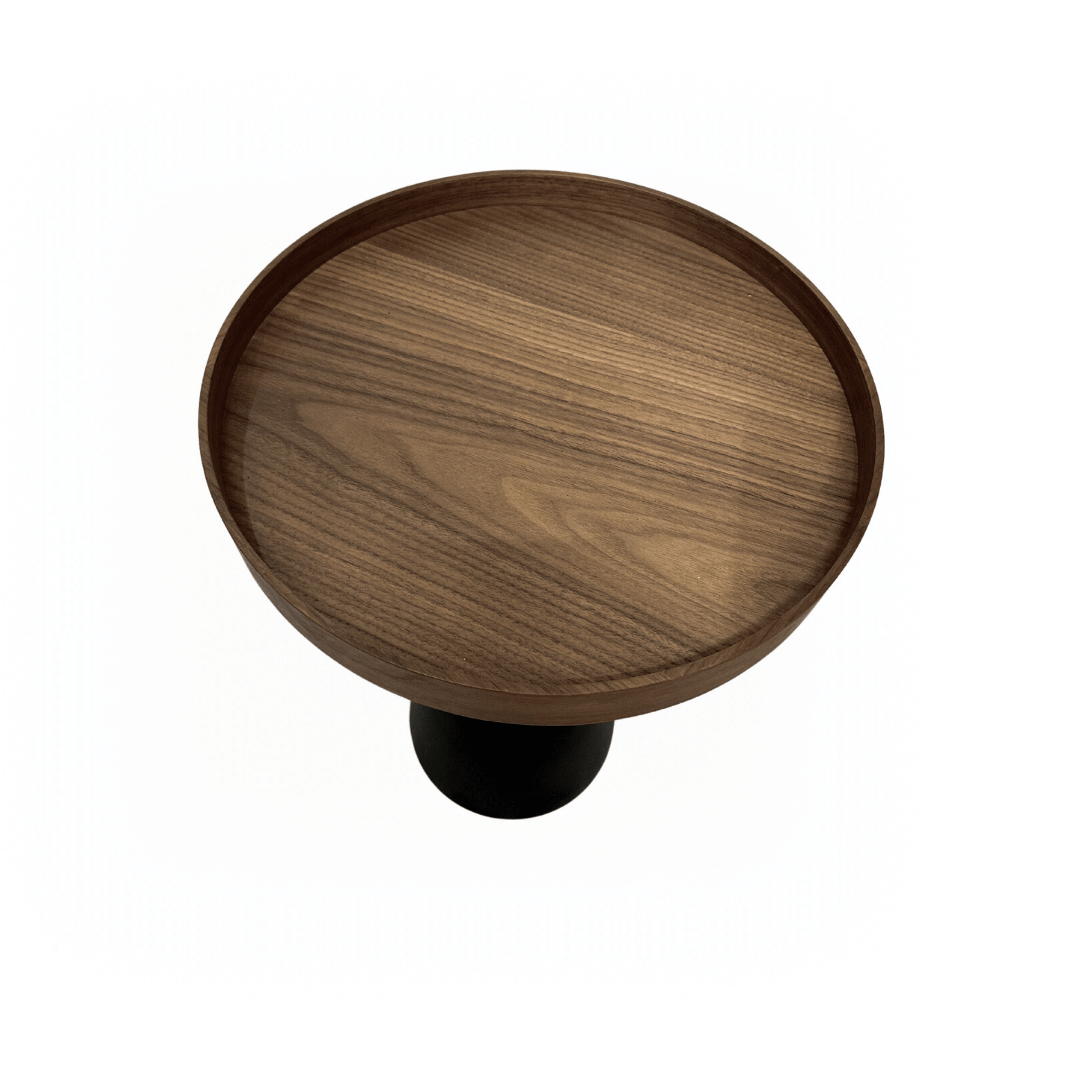 Seek & Ramble Side Tables Harrison Round 40cm Side Table Walnut Tray Top & Metal Pedestal Black Base