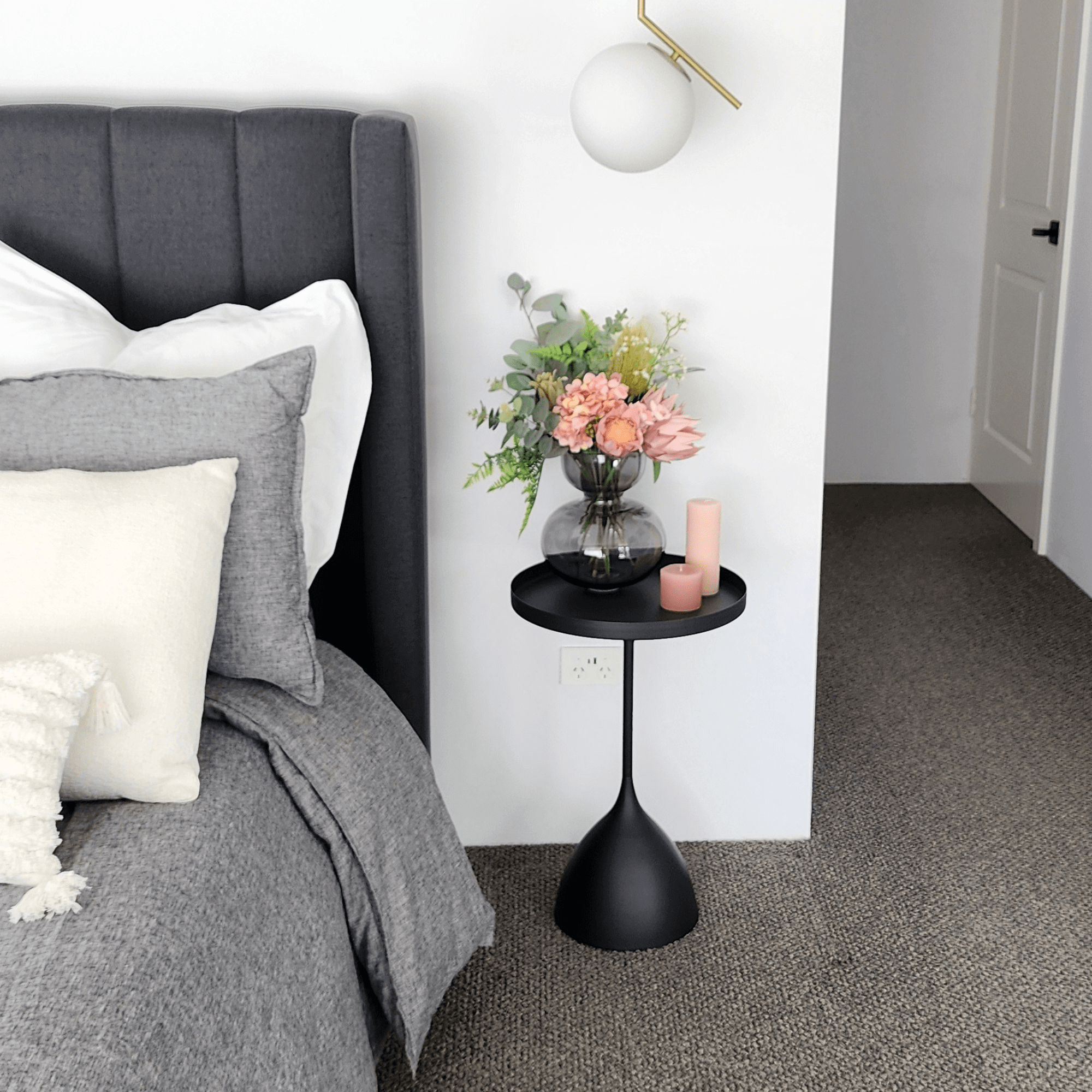 Seek & Ramble Bundles Harrison Set of 2 Round 40cm Side Table Black Metal Tray Top & Pedestal Base Bundle