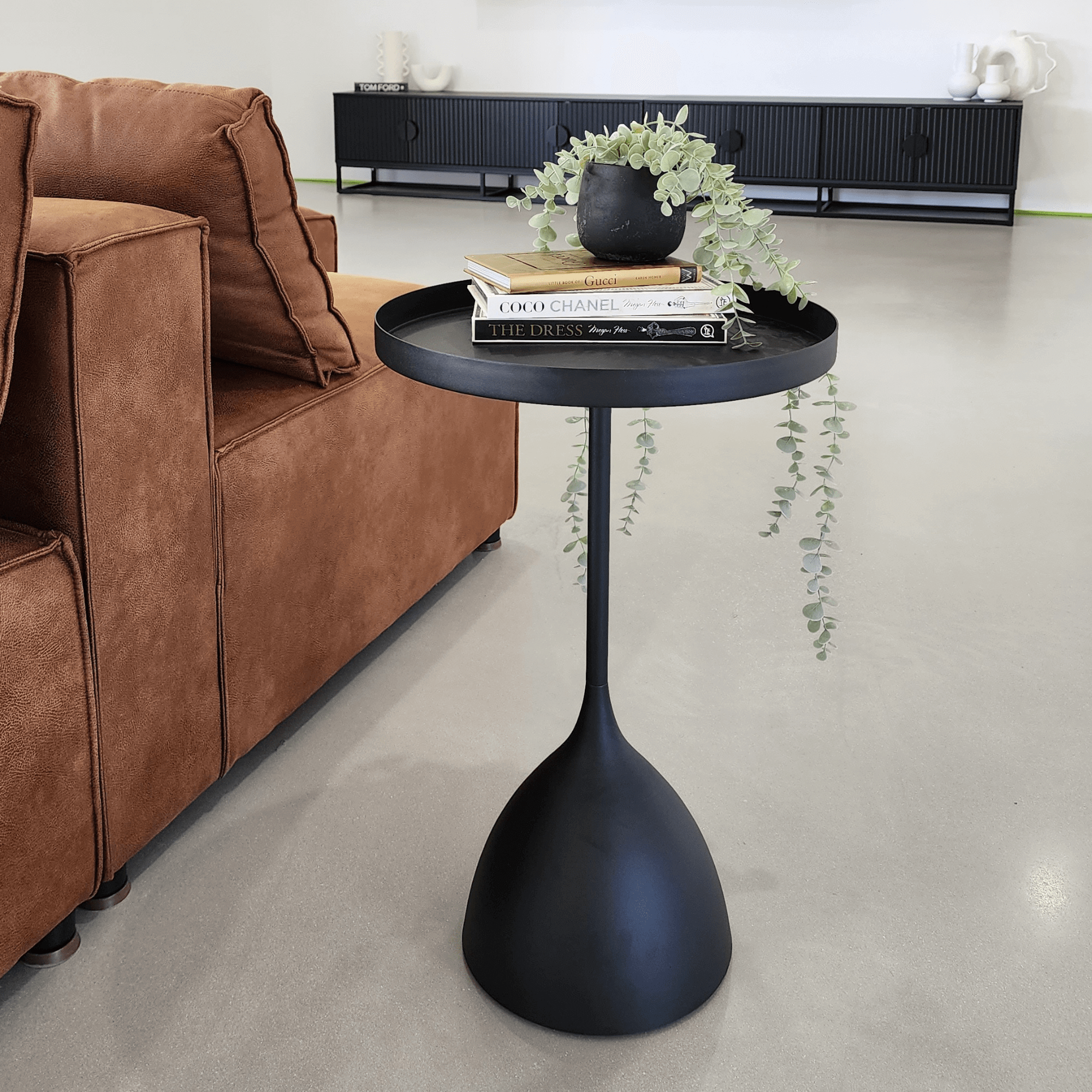 Seek & Ramble Bundles Harrison Set of 2 Round 40cm Side Table Black Metal Tray Top & Pedestal Base Bundle