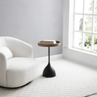 Harrison Set of 2 Round 40cm Side Table Walnut Tray Top & Metal Pedestal Black Base BundleBundlesSeek & Ramble