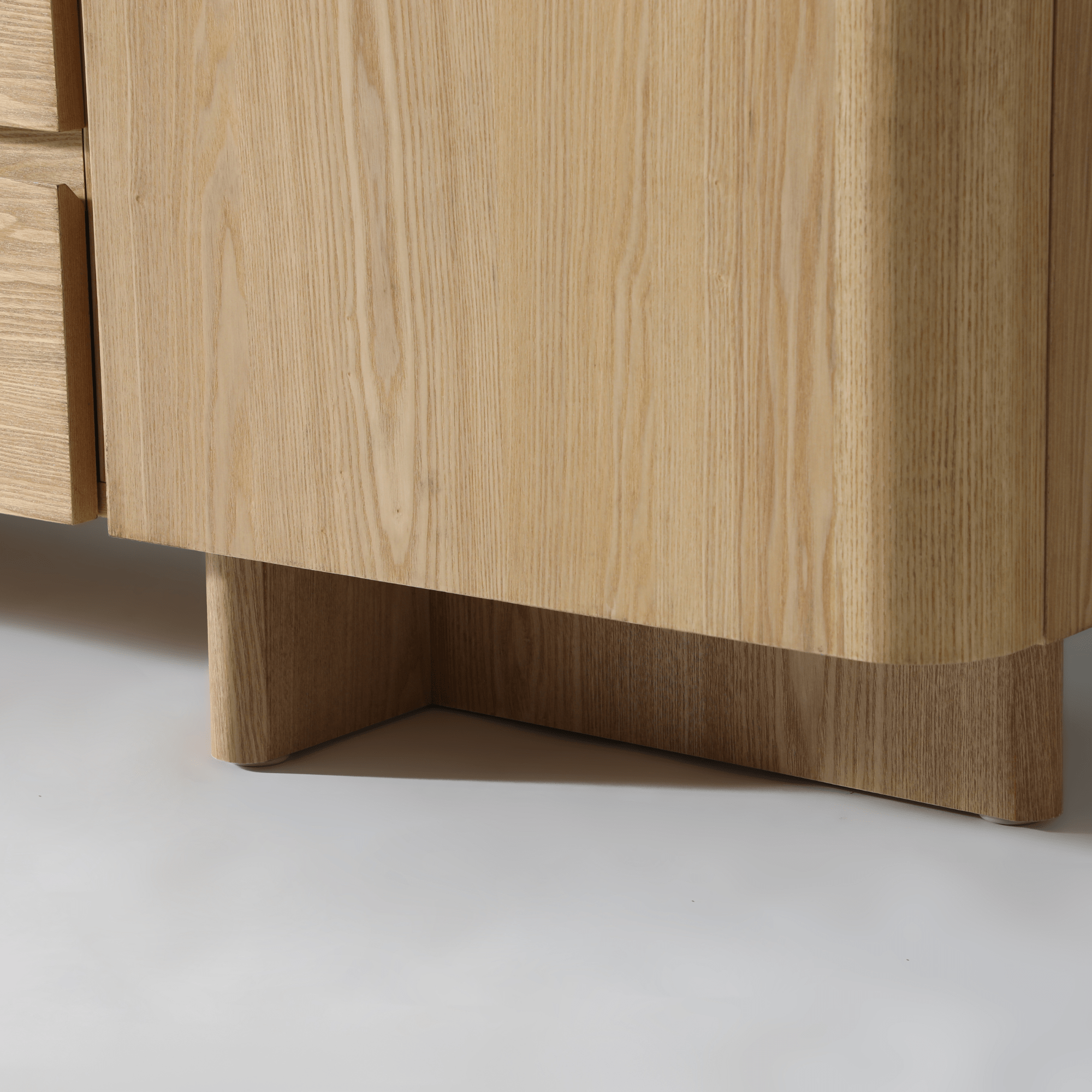 Close-up of the Kiama 1.8m Natural Ash Buffet's soft organic edges and sturdy base design.