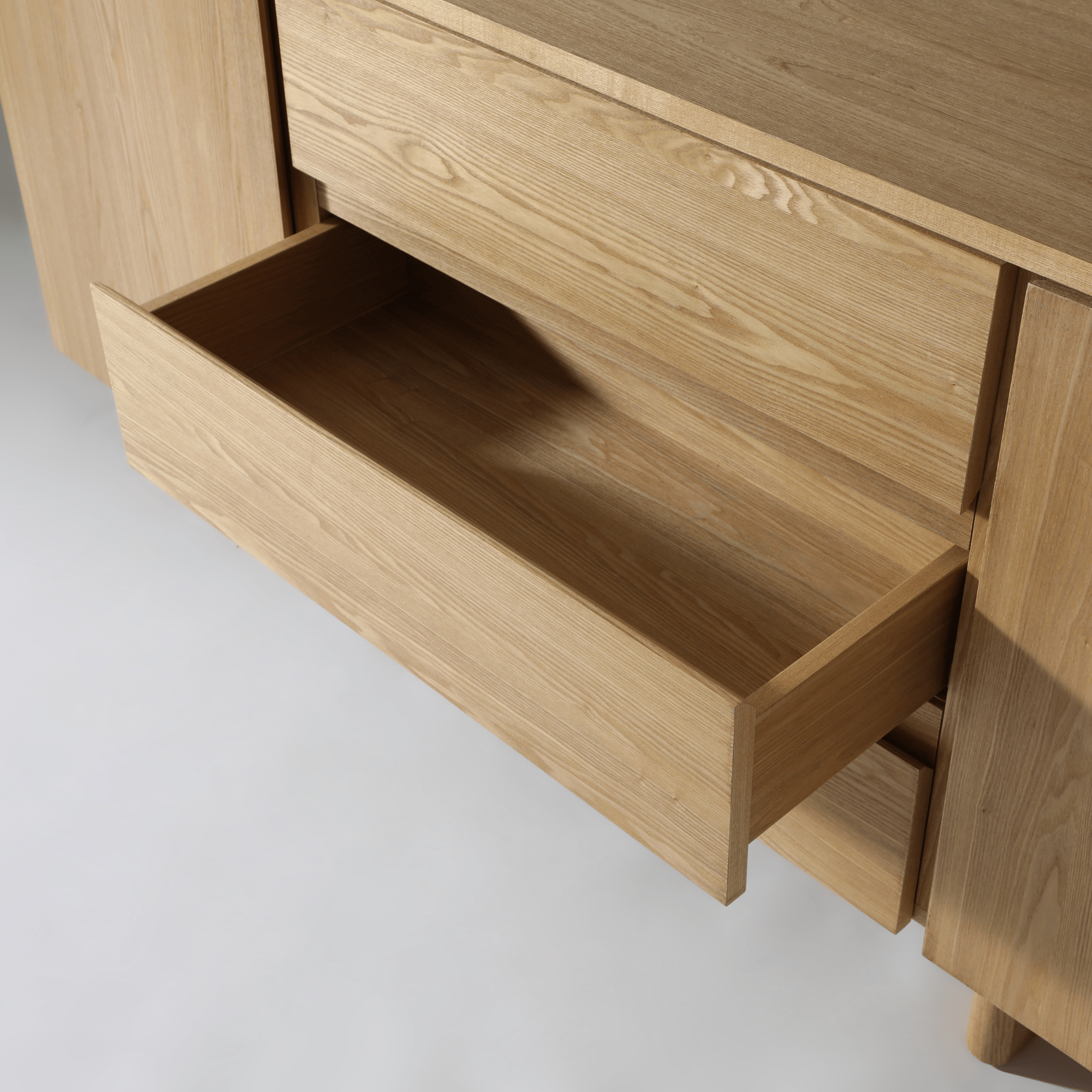 Open drawer of the Kiama 1.8m Natural Ash Buffet showcasing its stylish design and functionality.