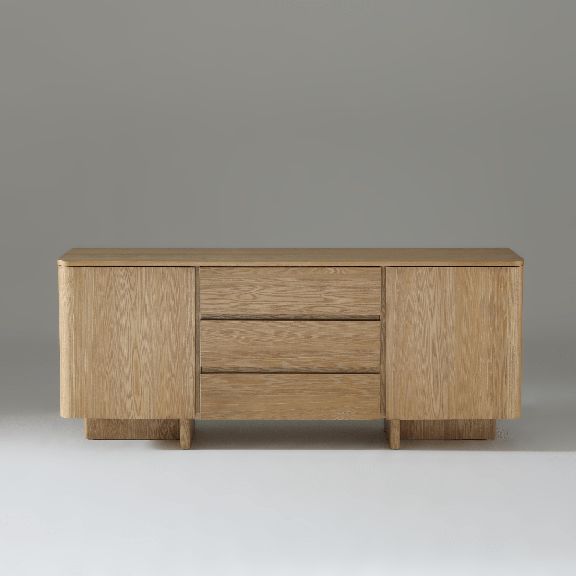 Kiama 1.8m Natural Ash Buffet Sideboard with smooth edges and three drawers, perfect for coastal-modern interiors.