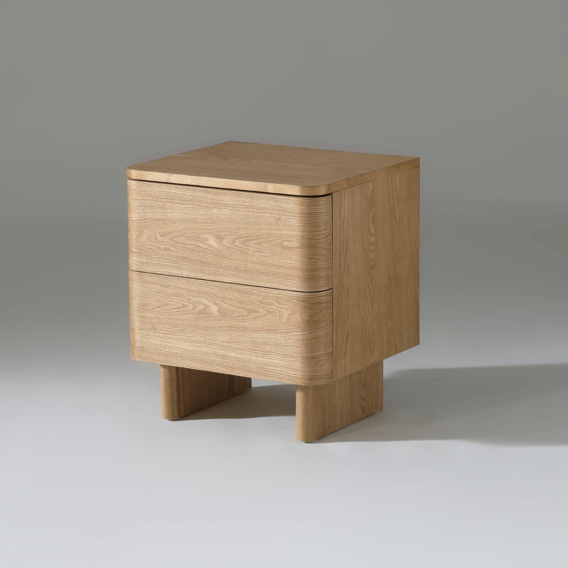 Kiama 2 Drawer Bedside Table in natural ash with smooth finish and modern design, perfect for bedroom storage.