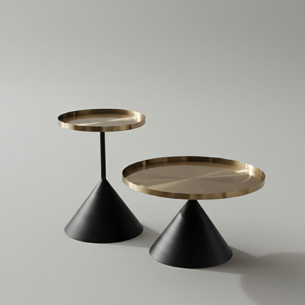 Seek & Ramble Bundles Lloyd Set of 2 Round Coffee Table & Side Table Metal Brushed Gold & Black Cone Base Bundle