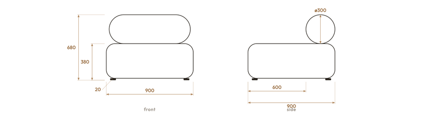 Masso Armless Module — Velvet Chocolate measurements