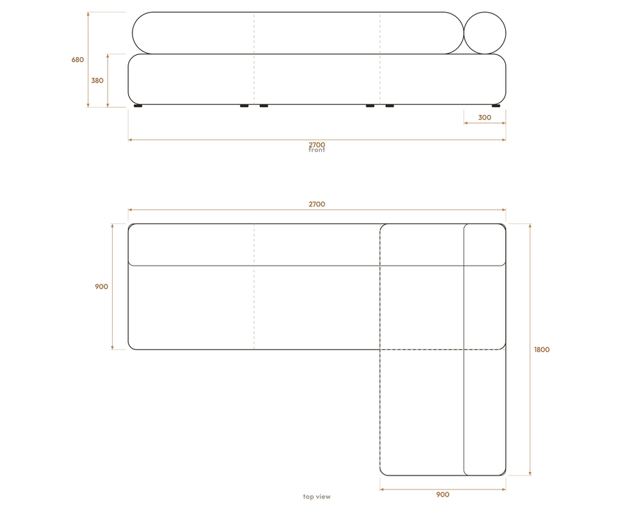 Masso Modular L-Shape Sofa — Velvet Amber measurements
