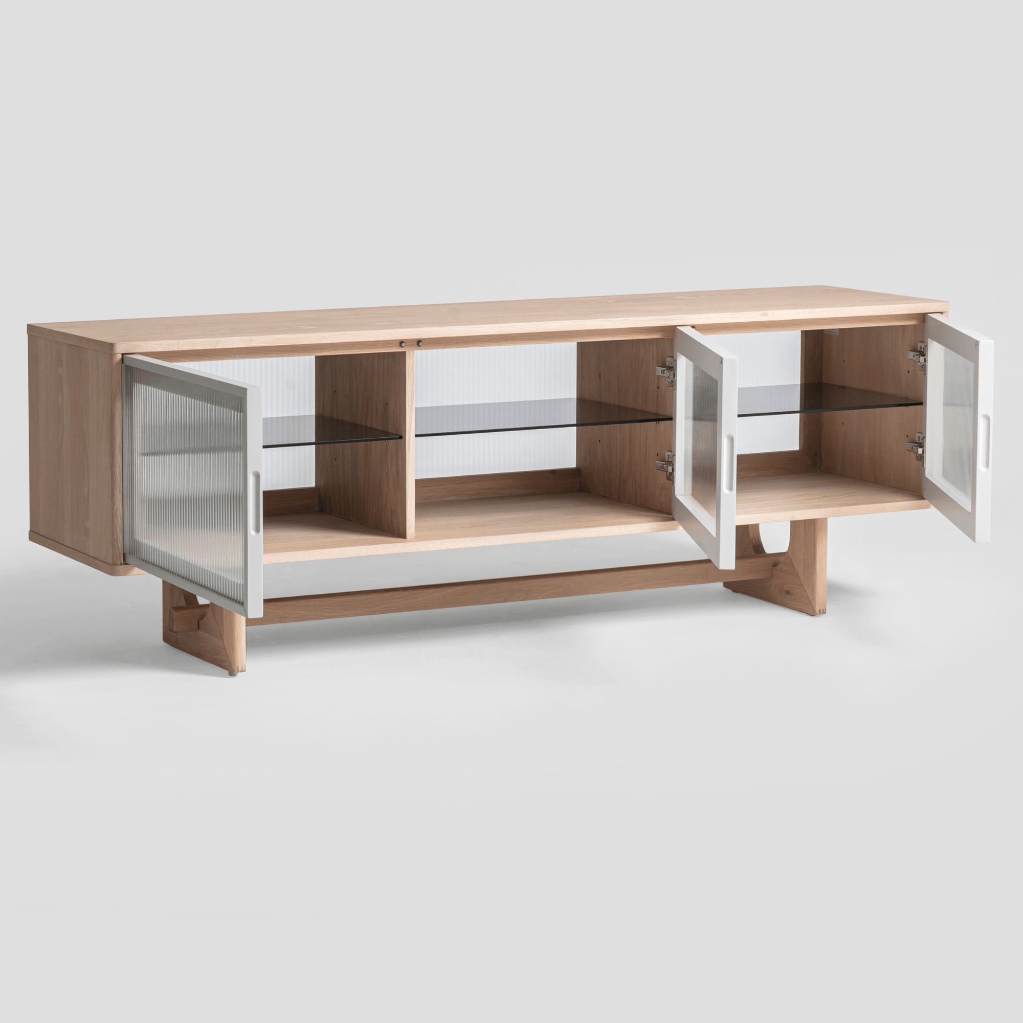 Seek & Ramble Cabinets Oscar 1.8m Natural Oak and Fluted Glass Lowline Cabinet