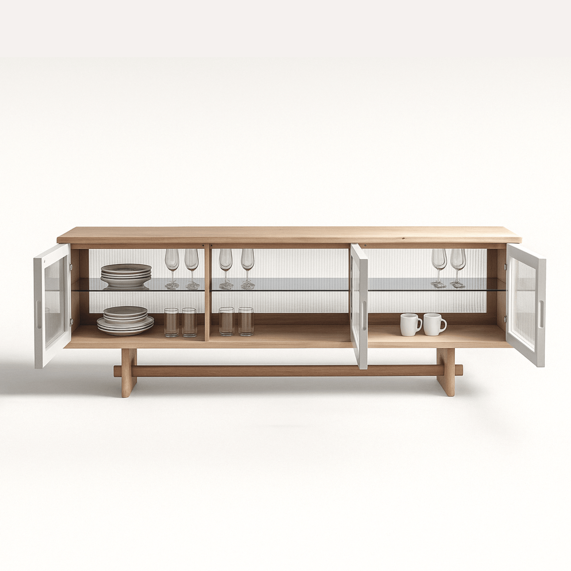 Seek & Ramble Cabinets Oscar 1.8m Natural Oak and Fluted Glass Sideboard