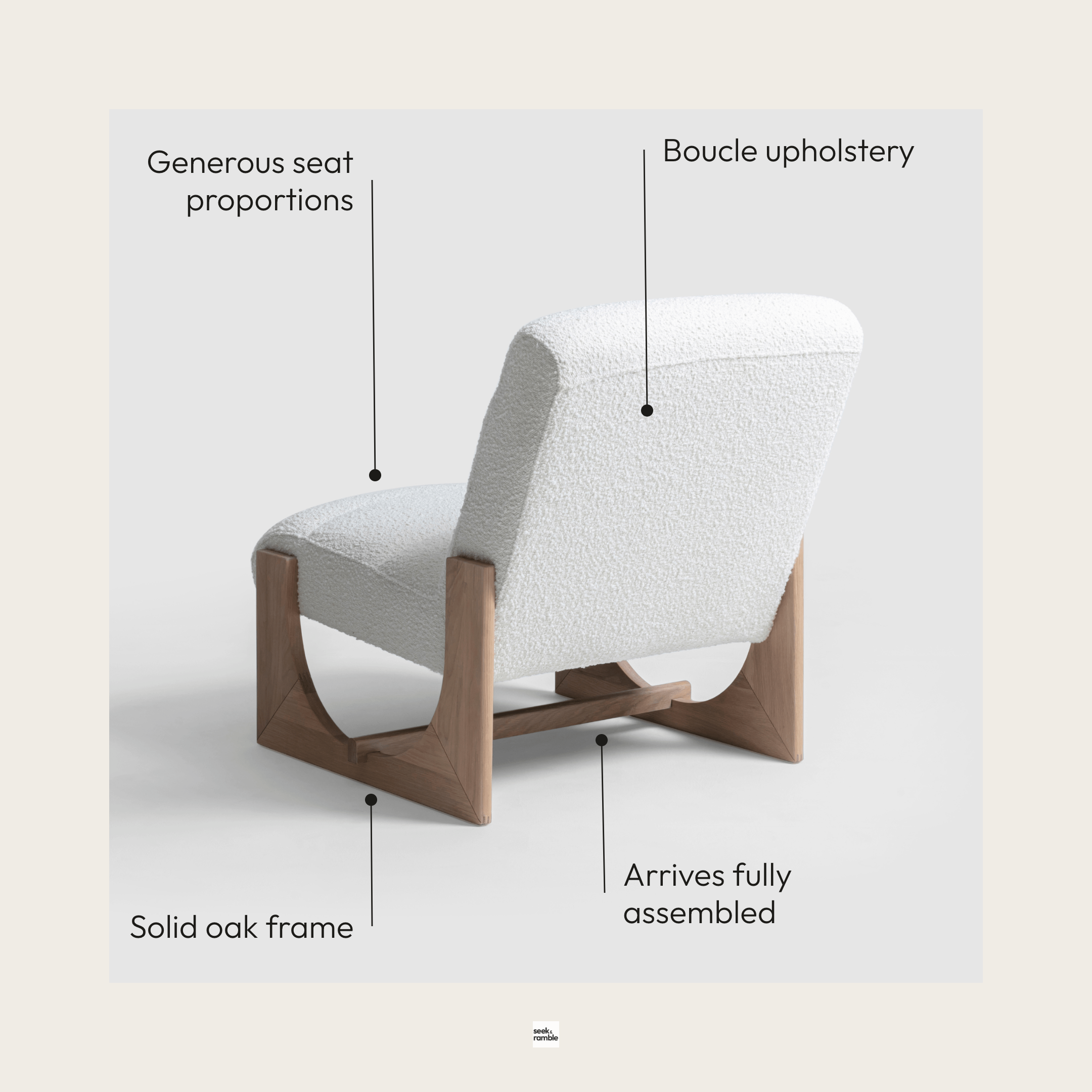 Seek & Ramble Accent Chair Oscar Lounge Chair Boucle Natural & Oak