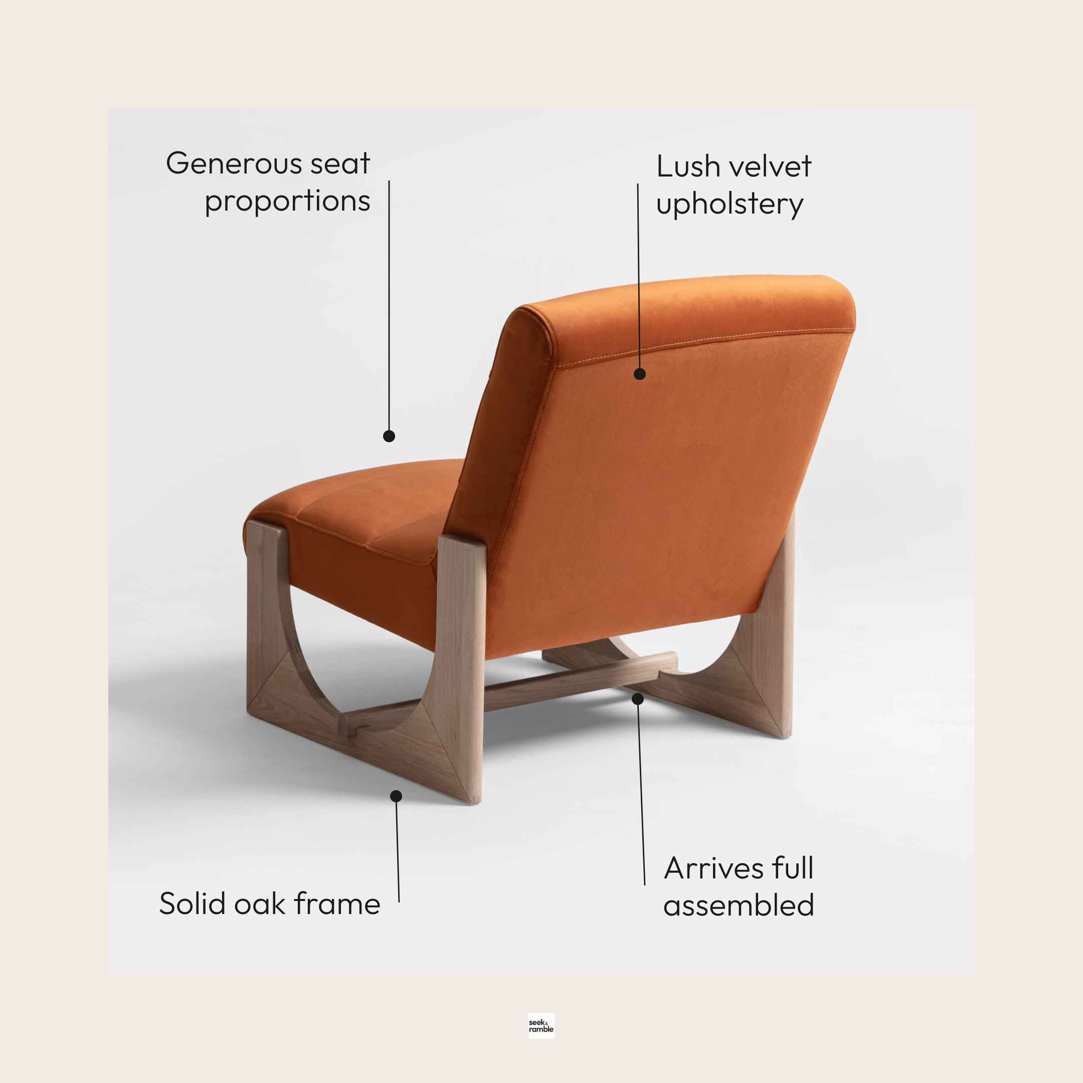 Seek & Ramble Accent Chair Oscar Lounge Chair Brunswick Rust & Oak