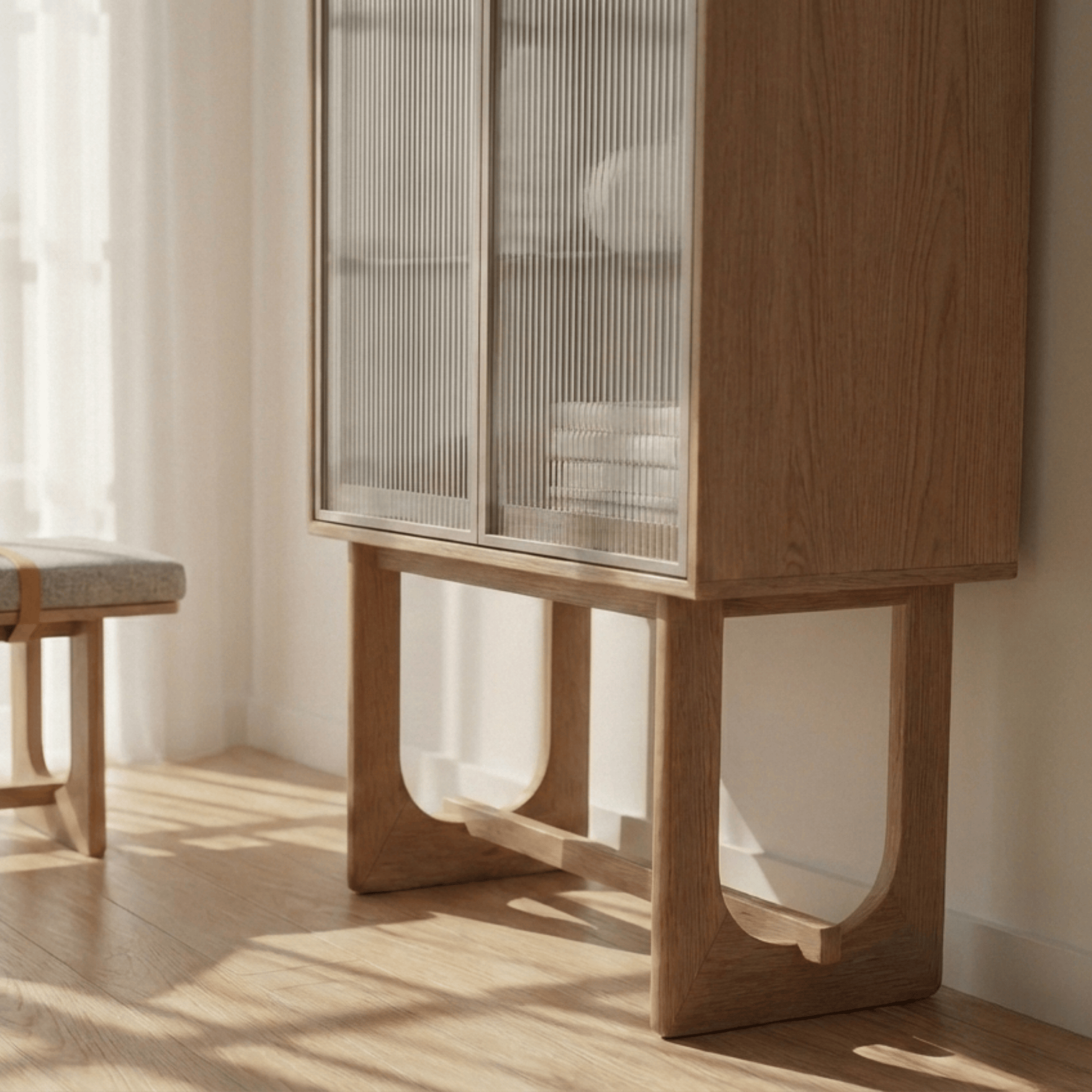 Seek & Ramble Cabinets Oscar Tall Cabinet Natural Oak and Fluted Glass