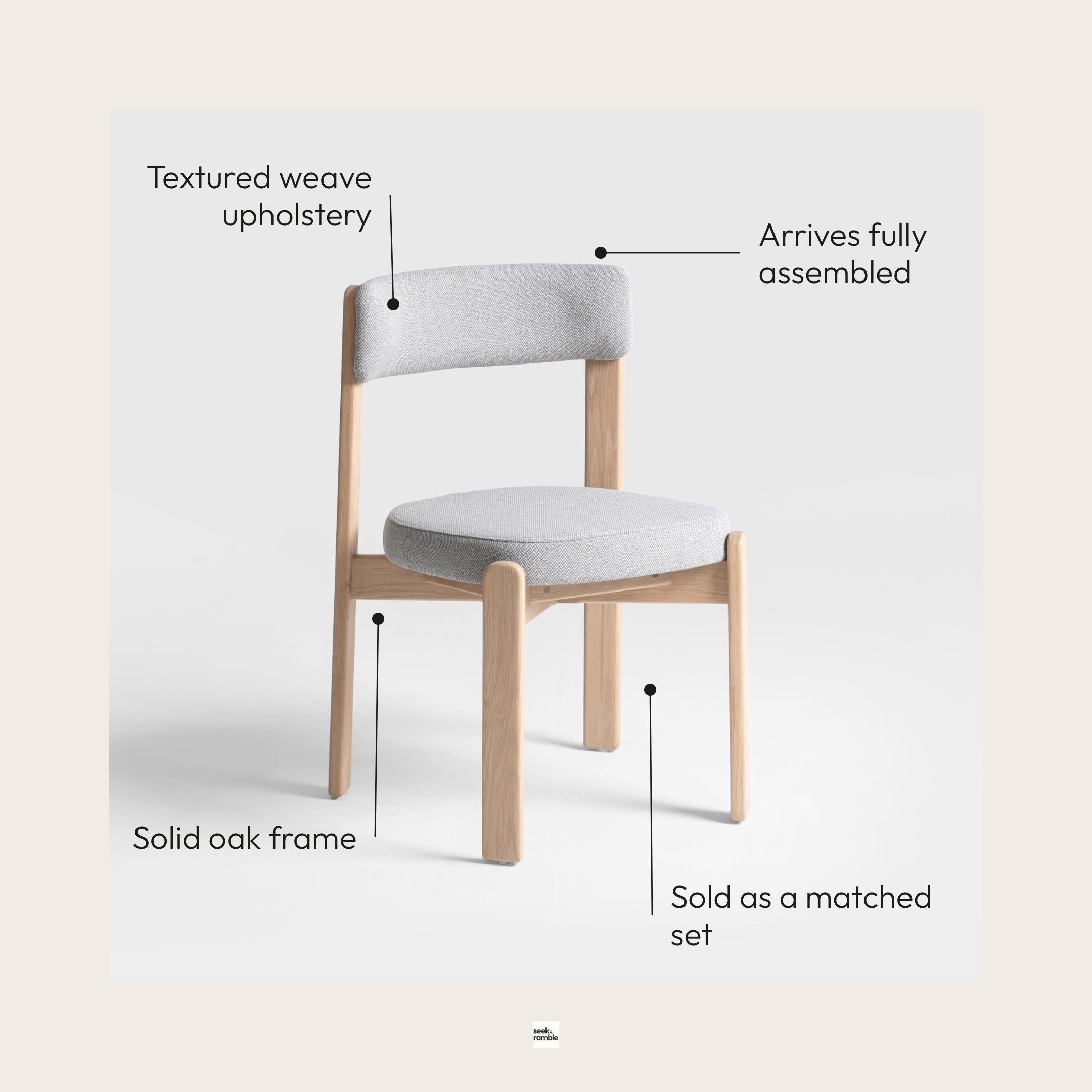 Seek & Ramble Dining chairs Oscar Upholstered Natural Oak Dining Chair Set
