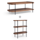 Seek & Ramble Coffee Tables Set of 2 Cleo Walnut Coffee Table and 3 Tier Bookcase