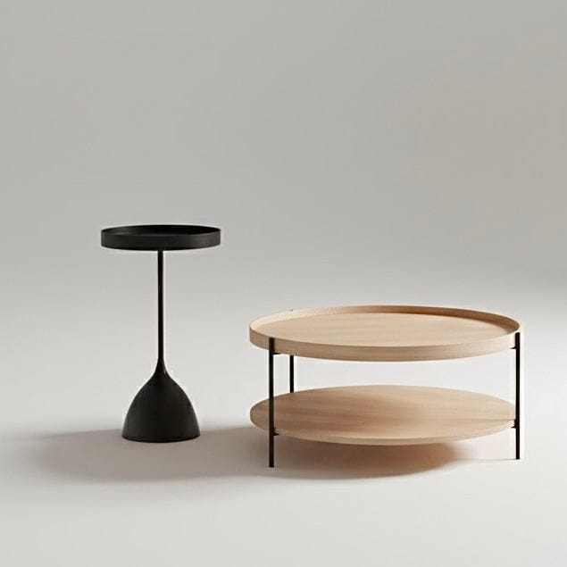 Seek & Ramble Coffee Tables Set of 2 Round Coffee Table Ash & Tray Top Side Table Bundle