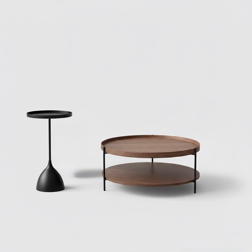 Seek & Ramble Coffee Tables Set of 2 Round Coffee Table Walnut & Tray Top Side Table Bundle