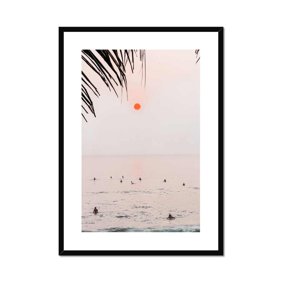 Seek & Ramble Framed A4 Portrait / Black Frame Sunset Surfers Bali Coast Framed Print