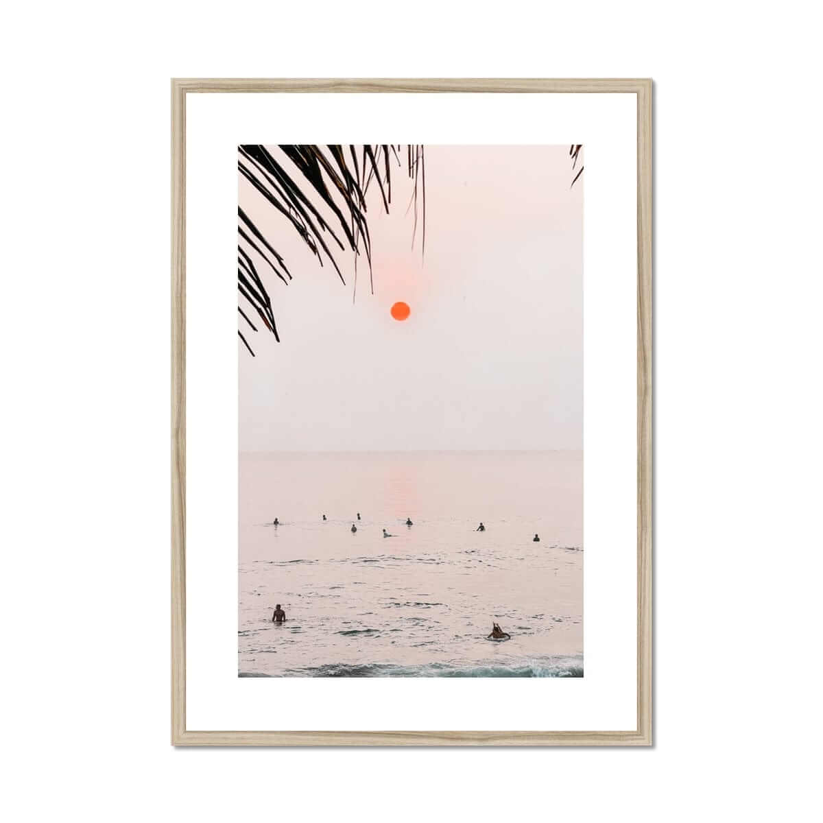 Seek & Ramble Framed A4 Portrait / Natural Frame Sunset Surfers Bali Coast Framed Print