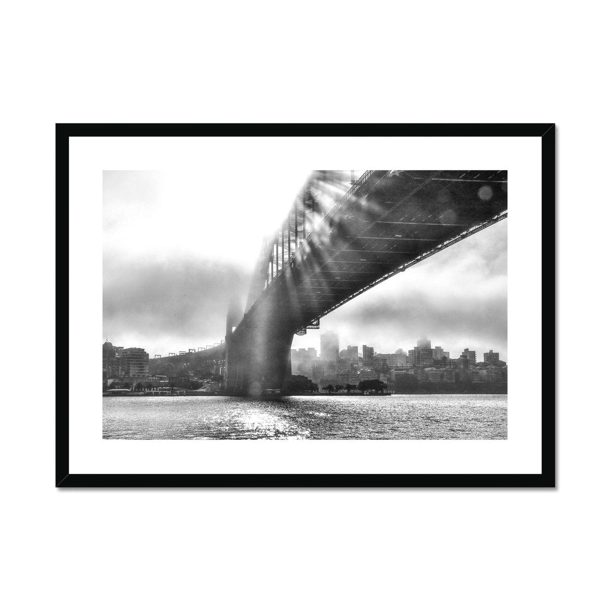 Adam Davies Framed 28"x20" / Black Frame Sydney Harbour Bridge Light Through Fog