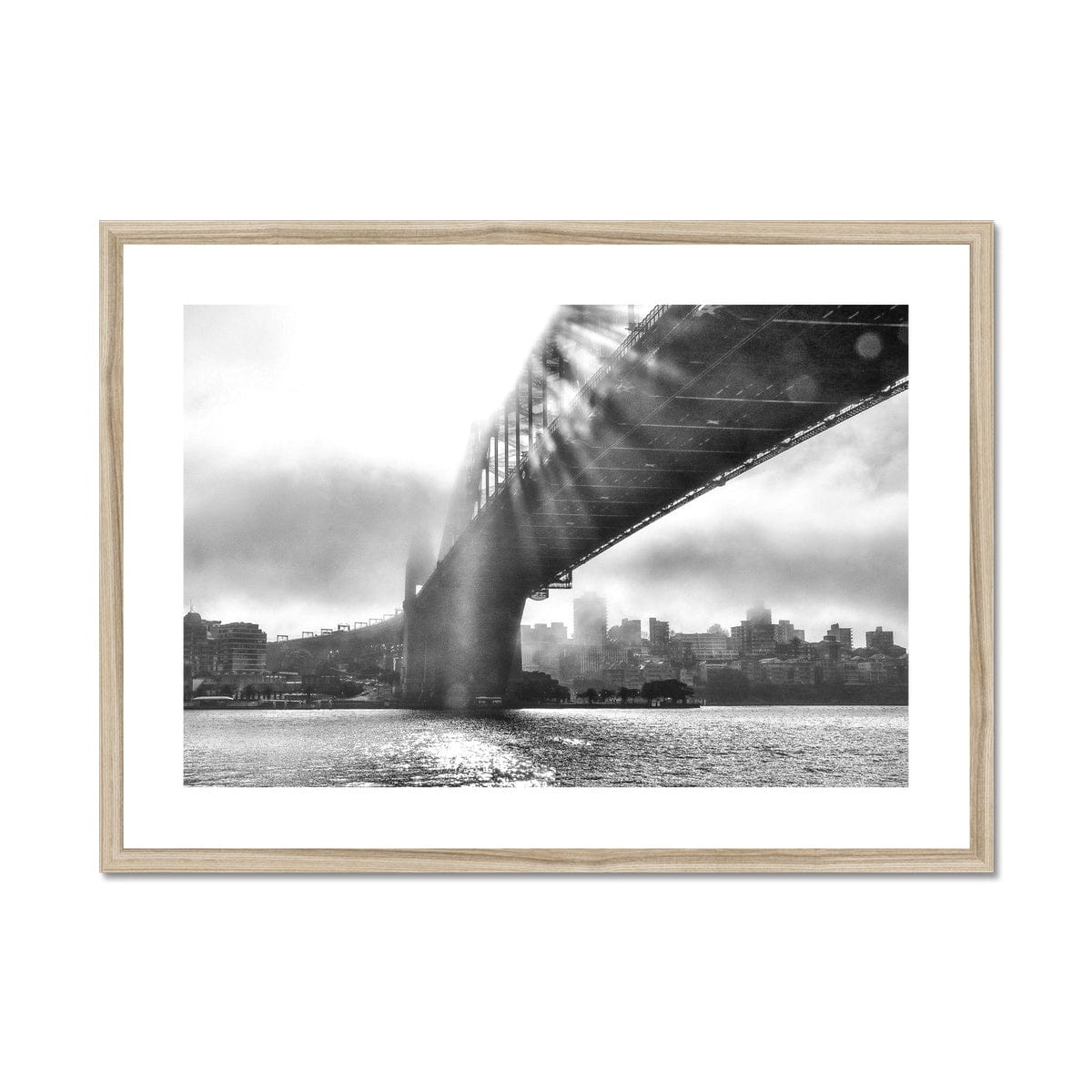 Adam Davies Framed 28"x20" / Natural Frame Sydney Harbour Bridge Light Through Fog
