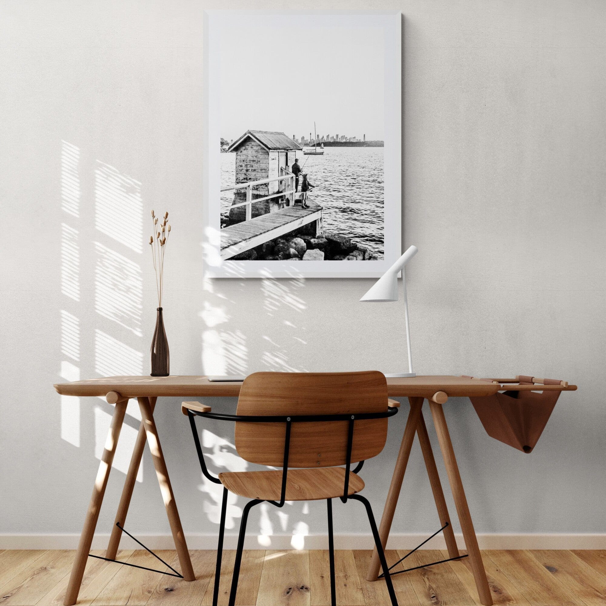 Adam Davies Framed Black & White Fishing With Fatherly Love Framed & Mounted Print