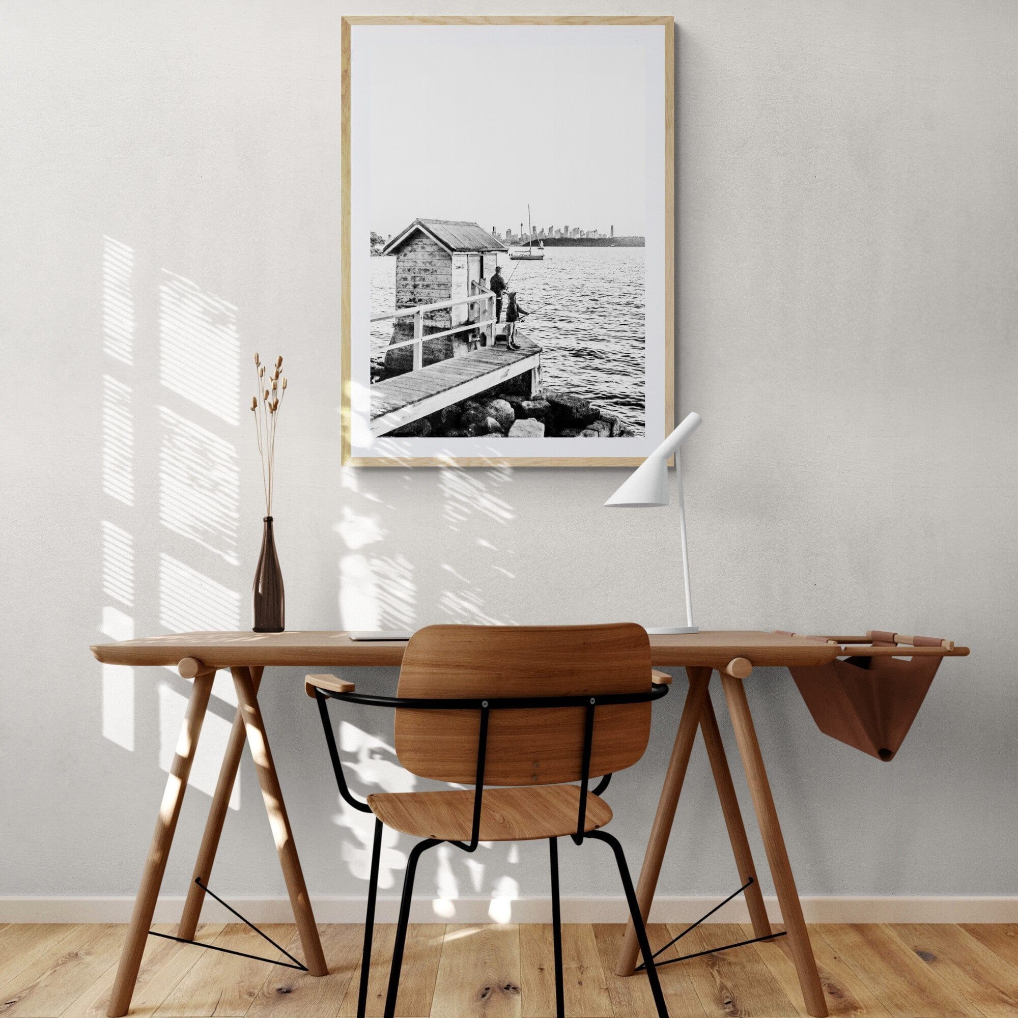 Adam Davies Framed Black & White Fishing With Fatherly Love Framed & Mounted Print