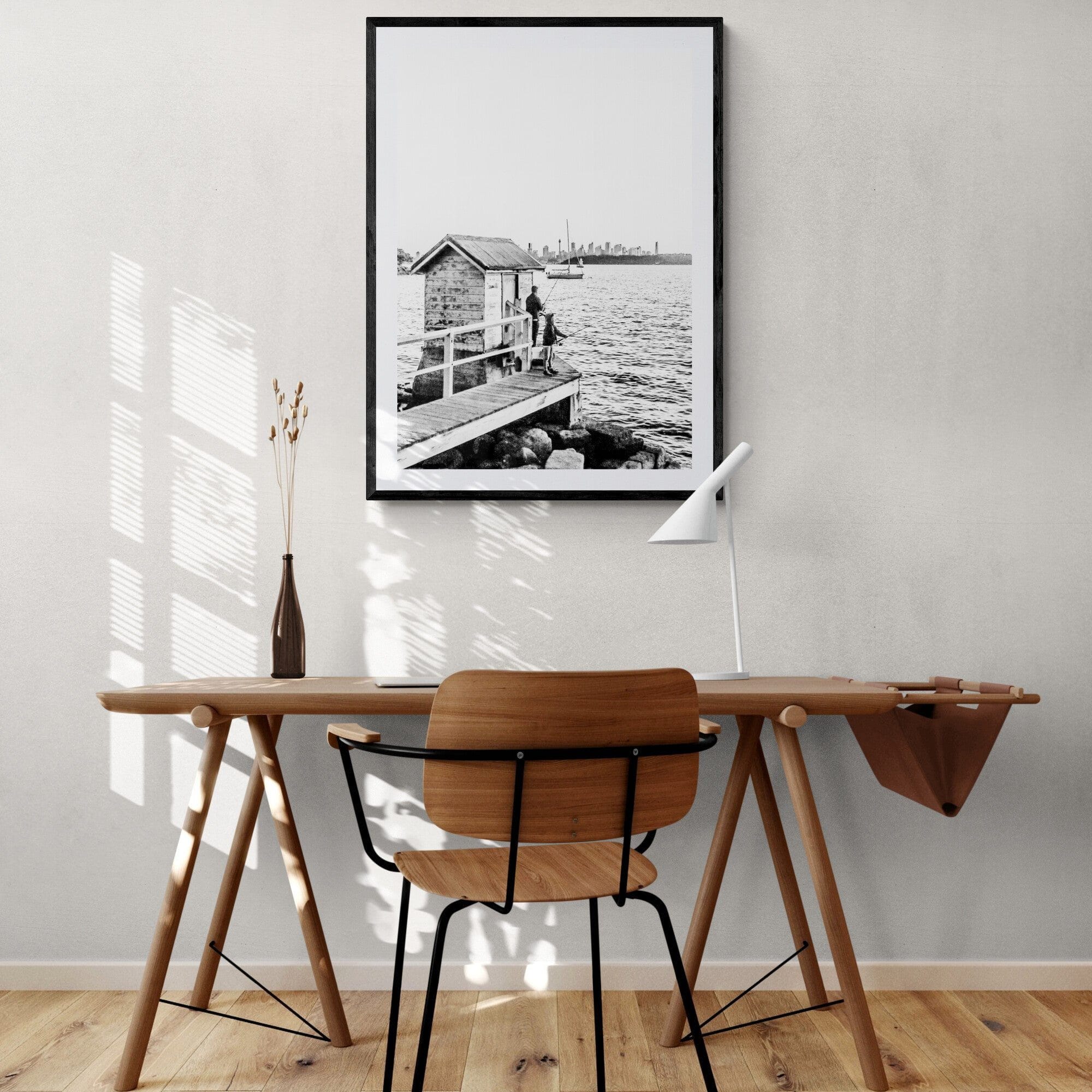 Adam Davies Framed Black & White Fishing With Fatherly Love Framed & Mounted Print