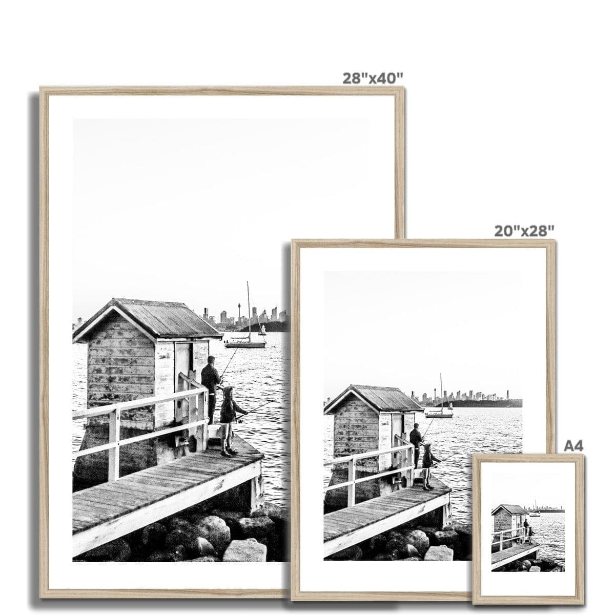Adam Davies Framed Black & White Fishing With Fatherly Love Framed & Mounted Print