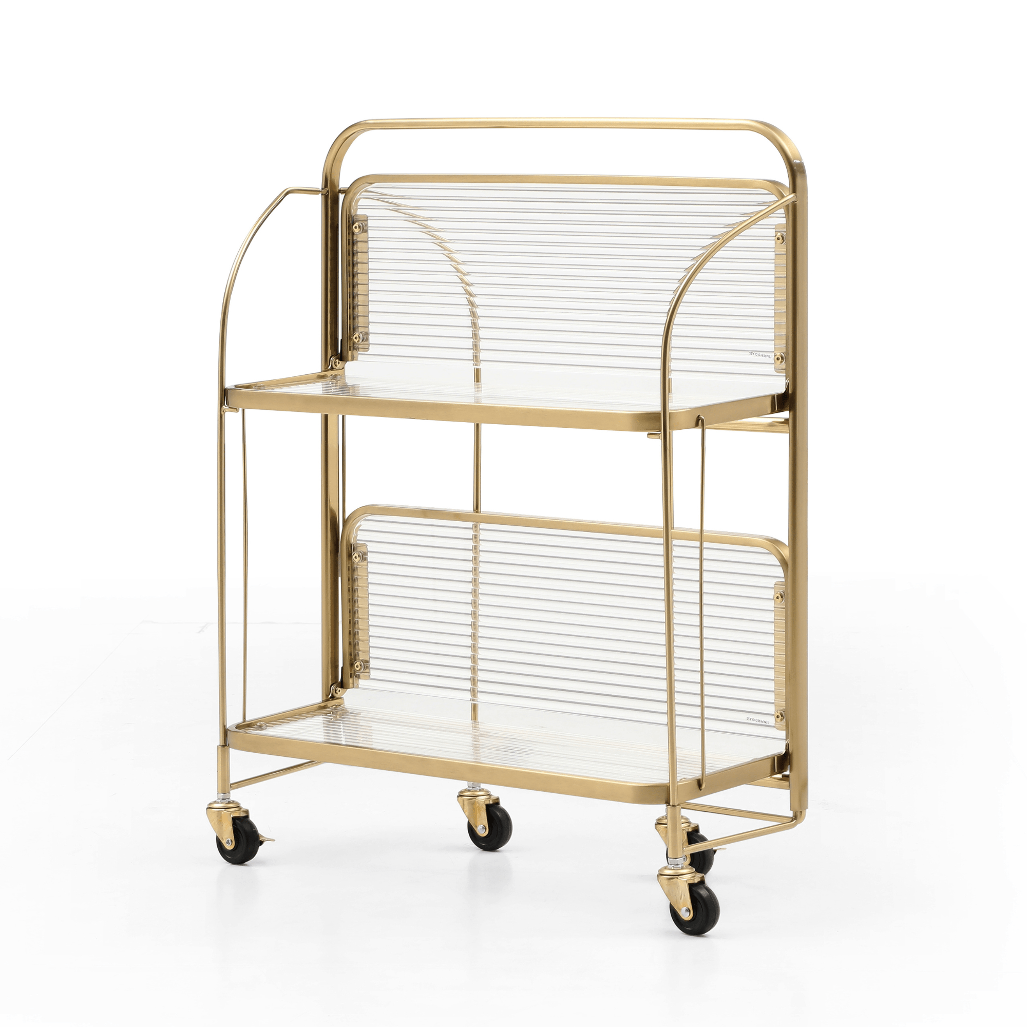 Seek & Ramble Bar Trolley Gatsby Bar Cart Fluted Glass & Gold Metal | Foldable Storage Shelf & Trolley