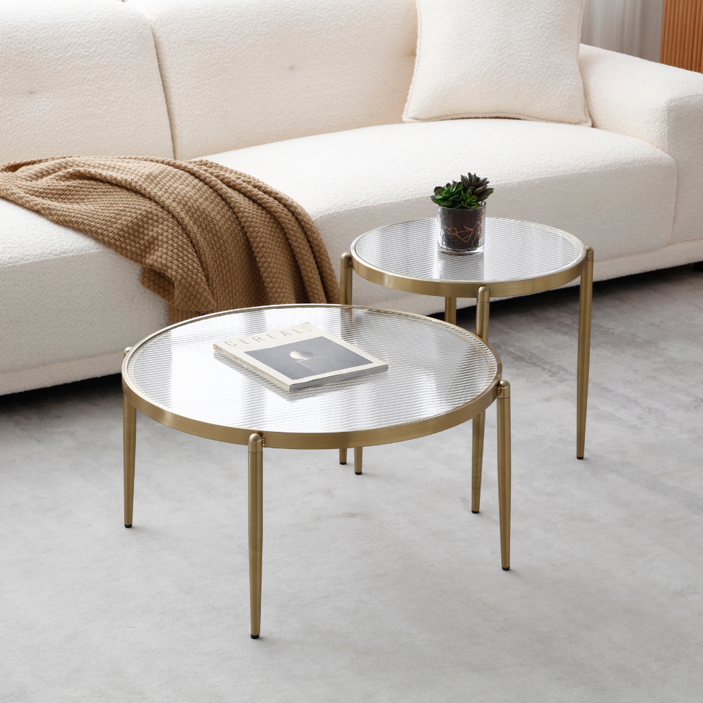 Round Glass And Gold Coffee Table Seek & Ramble Aus & USA