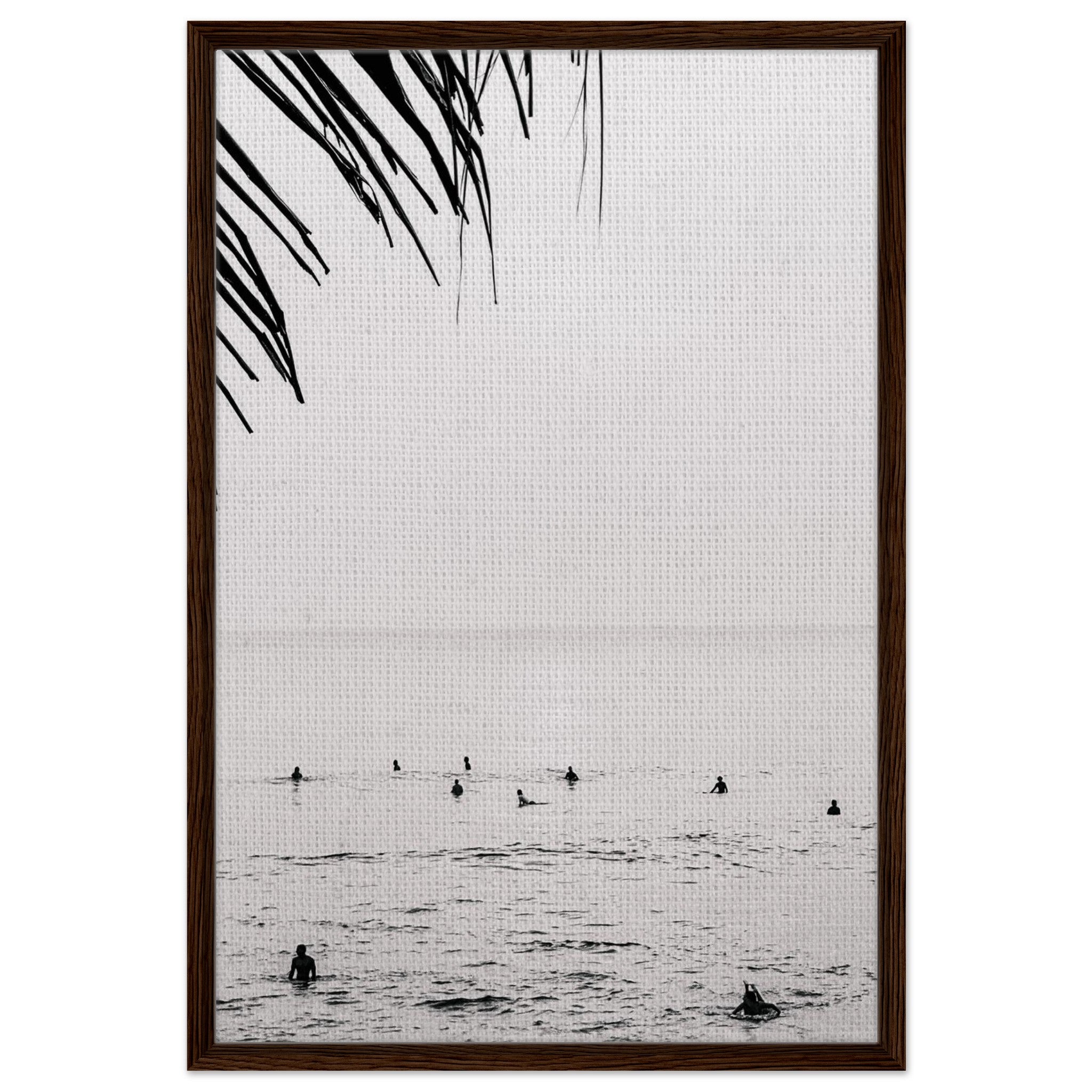 Seek & Ramble Canvas Dark wood frame Bali Surfers Ocean Coastal Serene Framed Canvas Print - Black & White Art 60x90cm