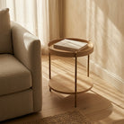 Seek & Ramble Side Tables Cleo 40cm Round Side Table With Storage Shelf - Ash and Gold