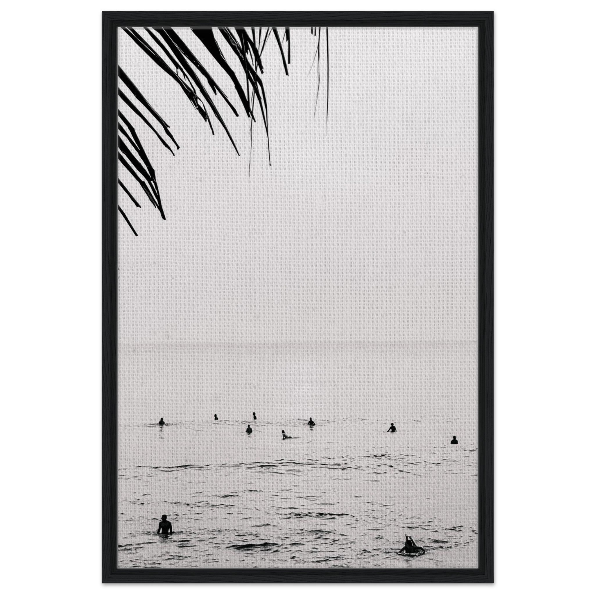 Seek & Ramble Canvas Black frame Bali Surfers Ocean Coastal Serene Framed Canvas Print - Black & White Art 60x90cm