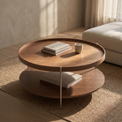 Seek & Ramble Coffee Tables Cleo 90cm Round Coffee Table Walnut & Brushed Stainless Steel Legs