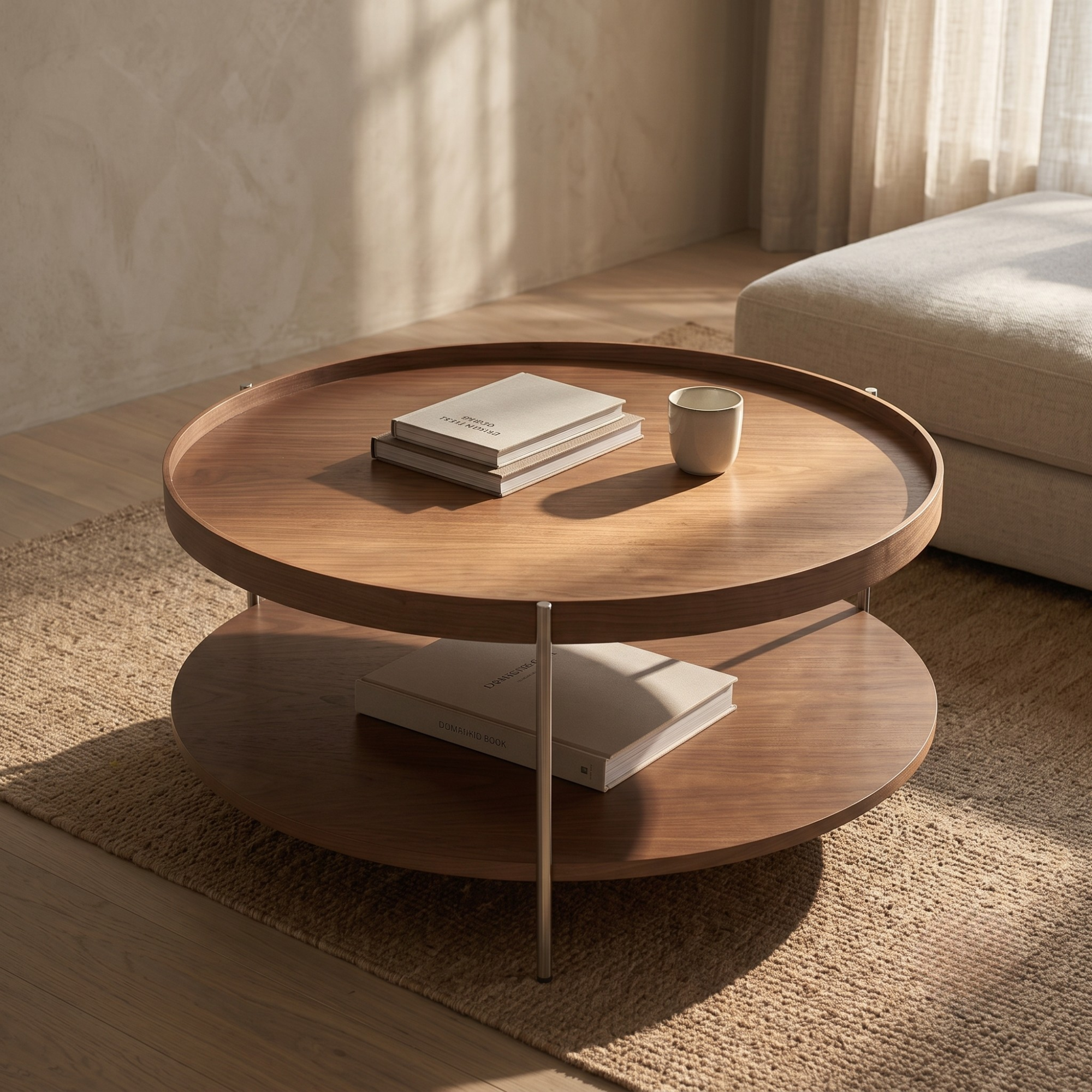 Seek & Ramble Coffee Tables Cleo 90cm Round Coffee Table Walnut & Brushed Stainless Steel Legs