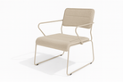 Parco Outdoor Armchair in sand color with plush cushions, perfect for outdoor relaxation and entertaining.