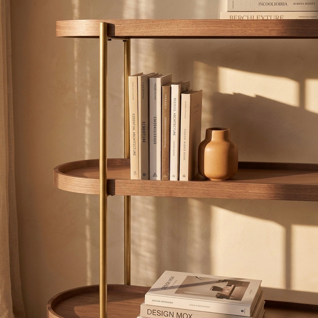 Seek & Ramble Shelving Cleo 3 Tier 90cm x 98cm Bookcase Walnut & Gold