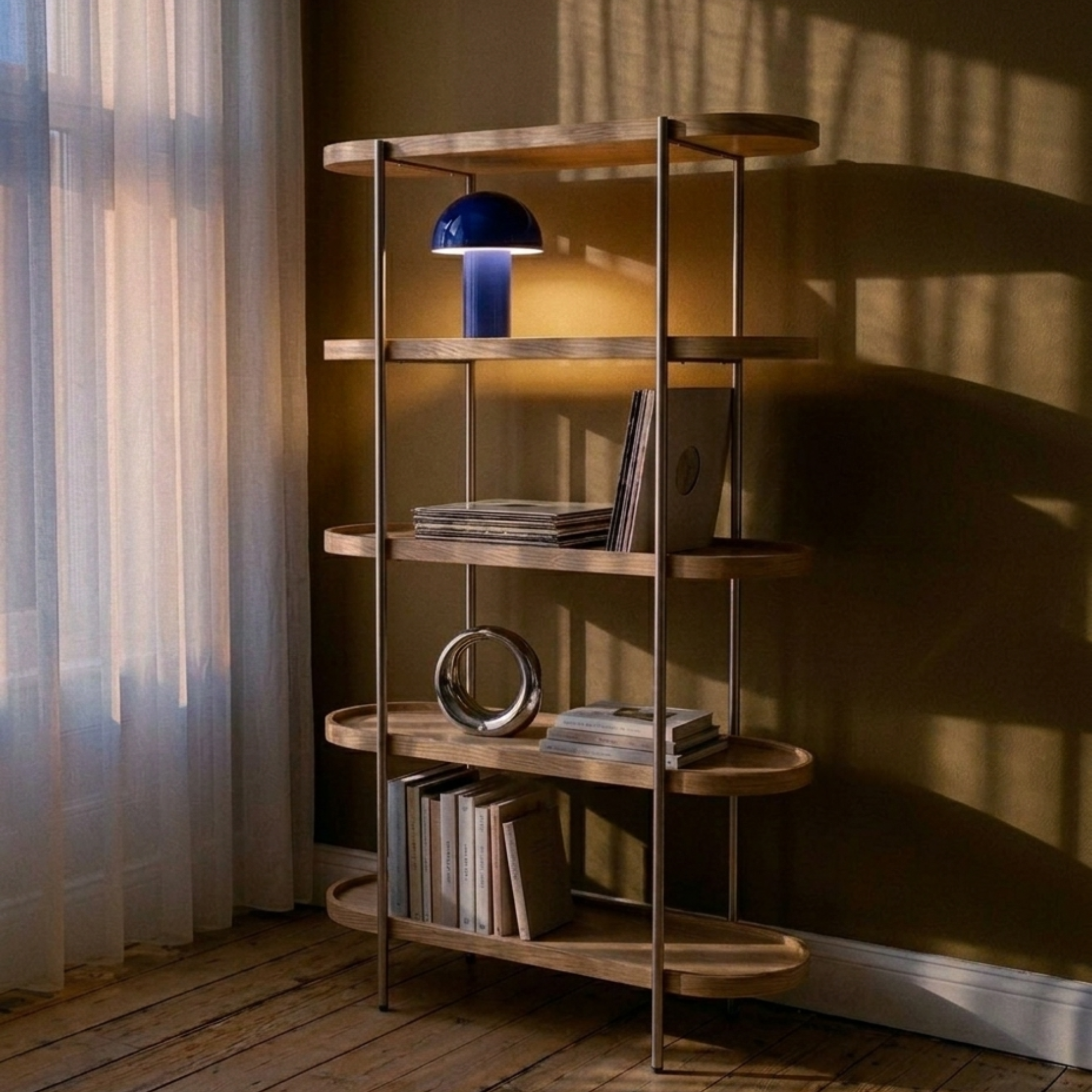 Seek & Ramble Shelving Cleo 5 Tier 165cm x 100cm Bookshelf Natural Ash & Brushed Stainless Steel