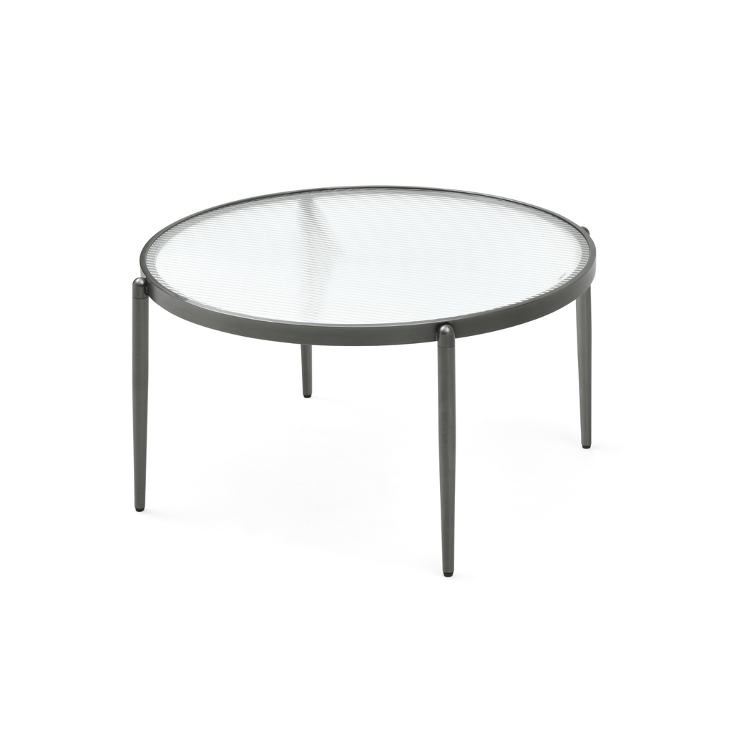 Seek & Ramble Coffee Tables Gatsby Round Fluted Glass Coffee Table Gunmetal Grey