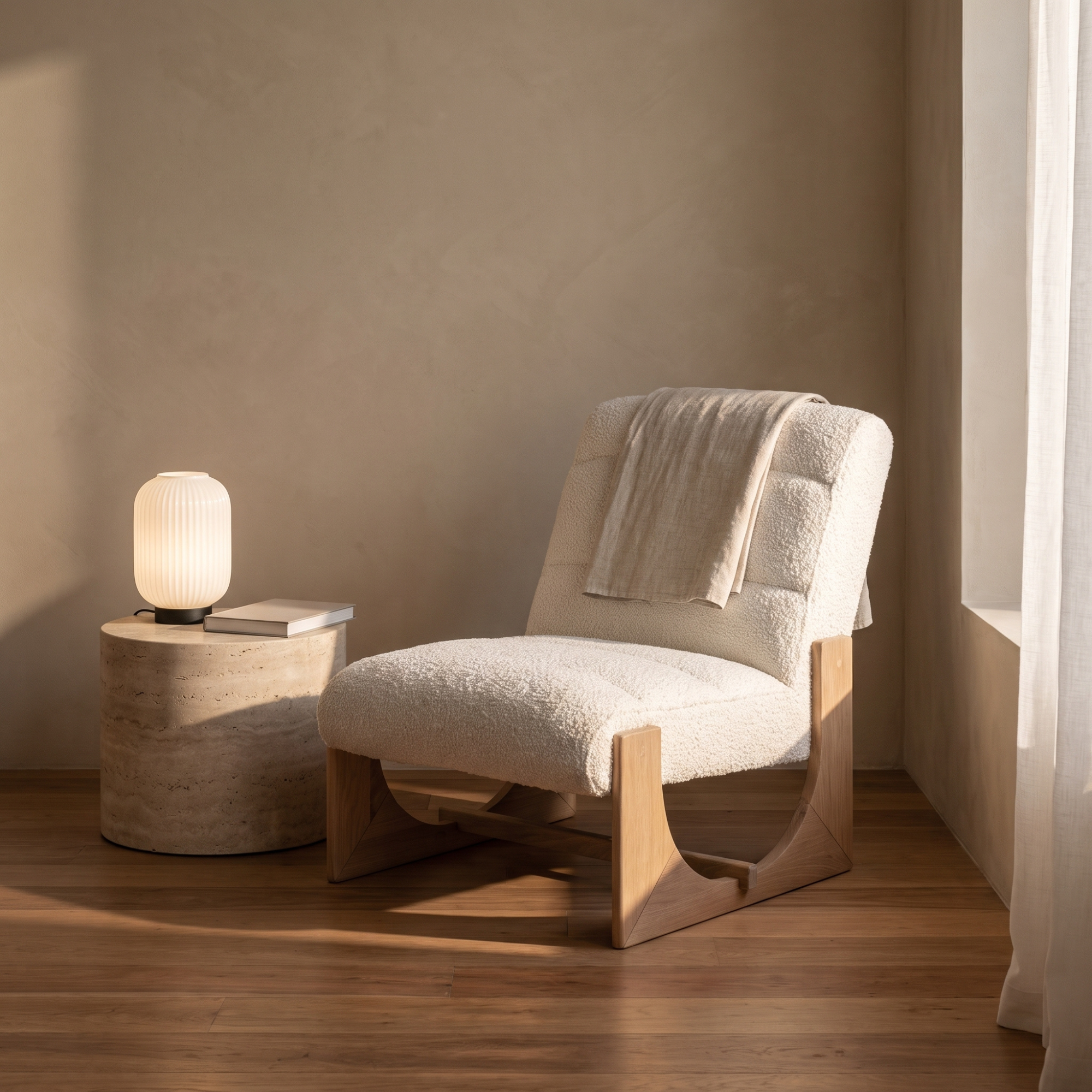 Seek & Ramble Accent Chair Oscar Lounge Chair Boucle Natural & Oak