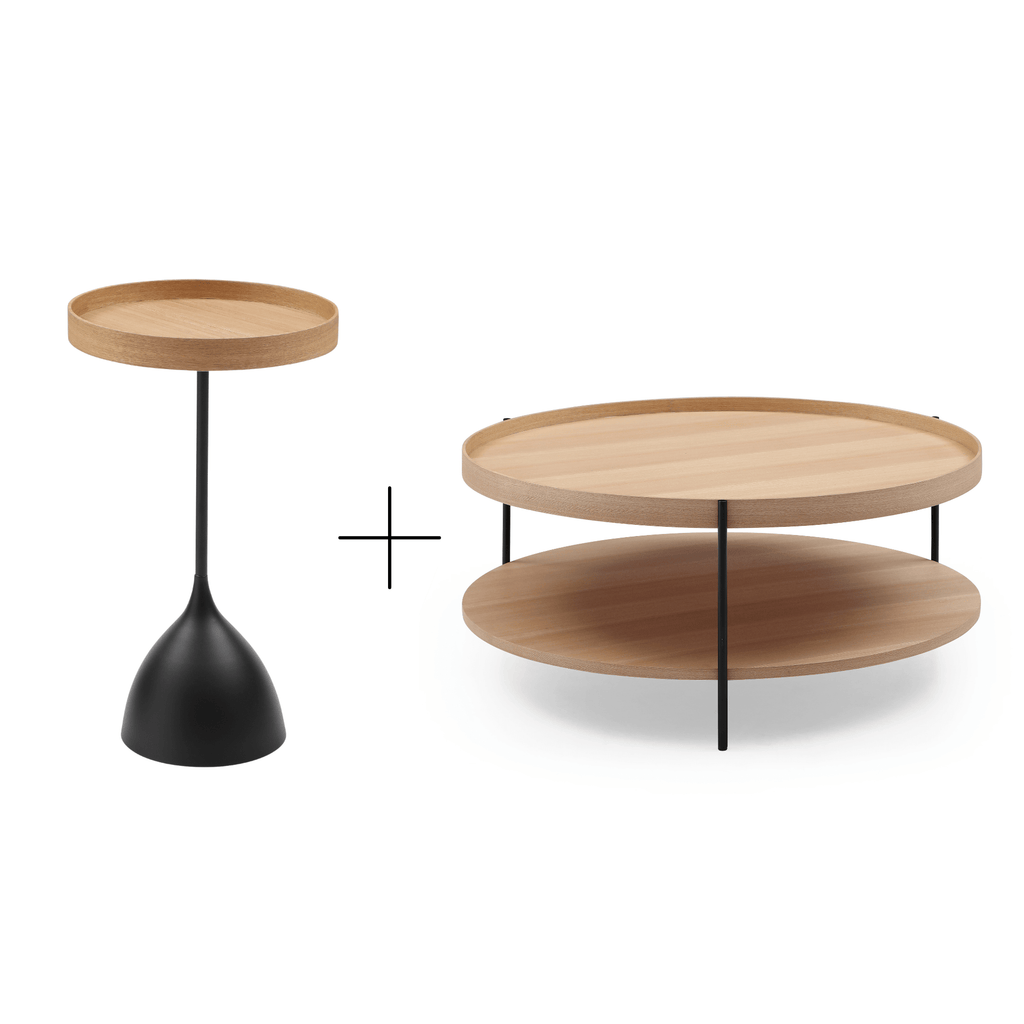 Seek & Ramble Bundles Ash Side Table Set of 2 Round Coffee Table Ash & Tray Top Side Table Bundle