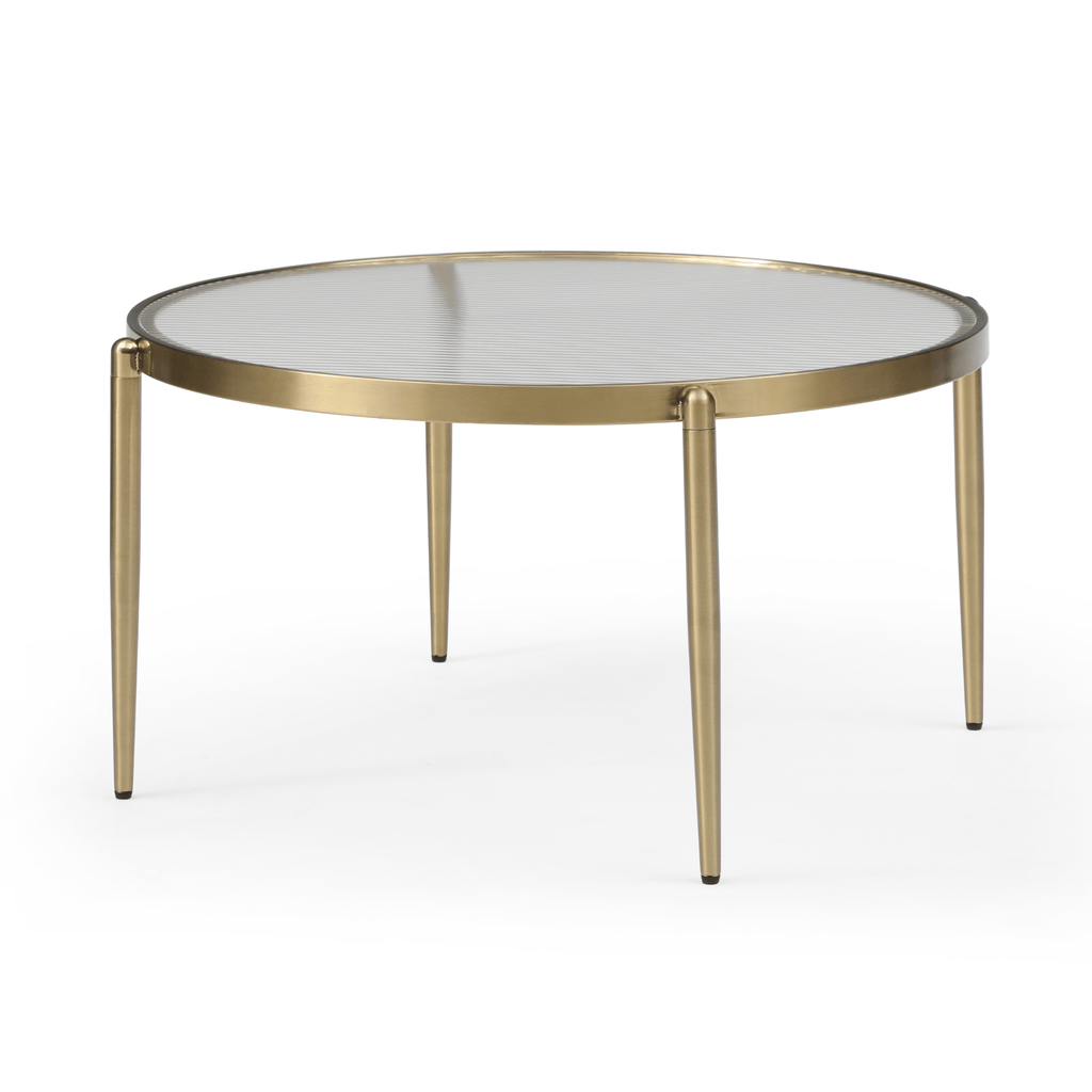 Seek & Ramble Coffee Tables Gatsby 70cm Round Coffee Table Fluted Glass & Gold Metal