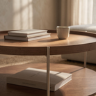 Seek & Ramble Coffee Tables Cleo 90cm Round Coffee Table Walnut & Brushed Stainless Steel Legs