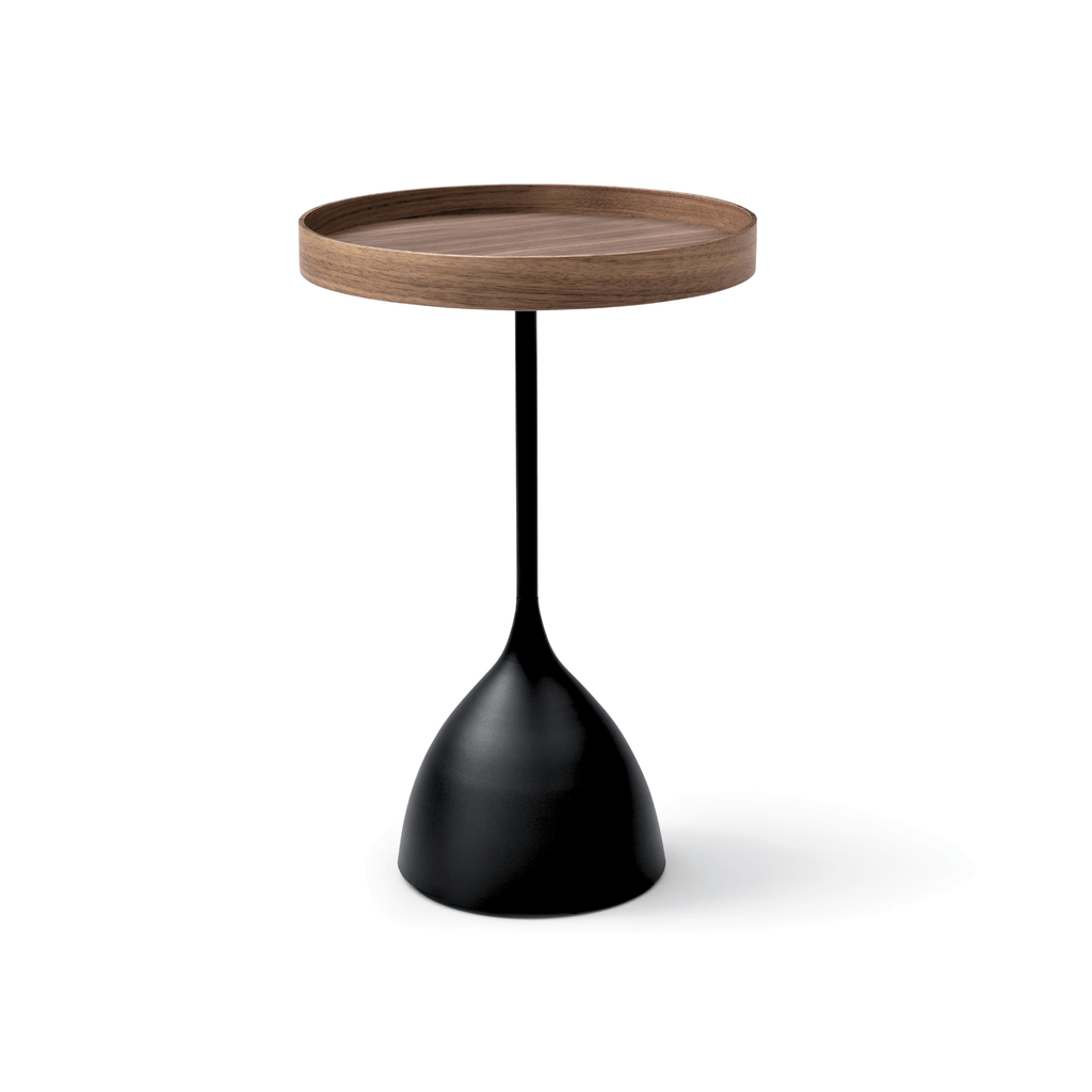 Seek & Ramble Side Tables Harrison Round 40cm Side Table Walnut Tray Top & Metal Pedestal Black Base